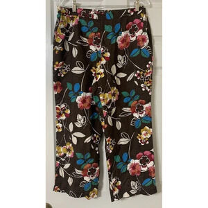 August Max Wide Leg Cropped Floral 100% Linen Pants Size 2 (32 Inch Waist) (I11)